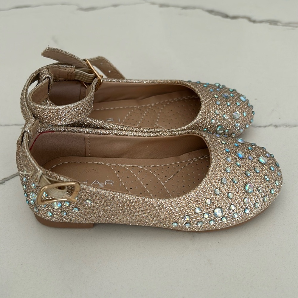Shimmer gold baby ballet flats with gemstones